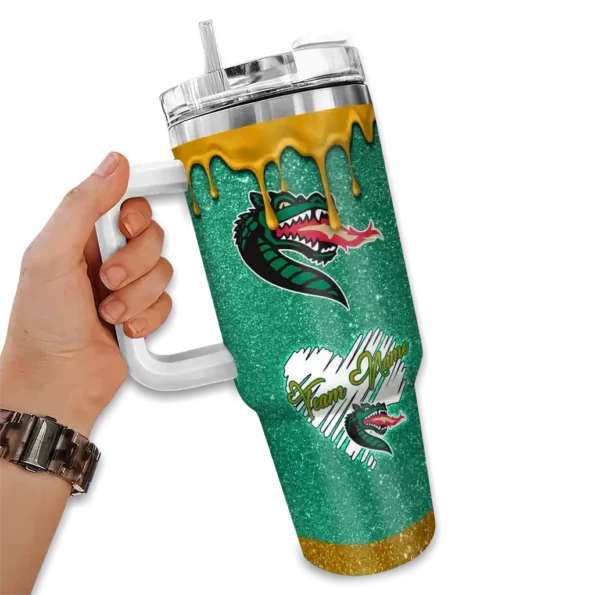 custom uab blazers heart helmet motif green curved tumbler fashion forward.webp