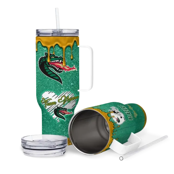custom uab blazers heart helmet motif green curved tumbler high quality.webp