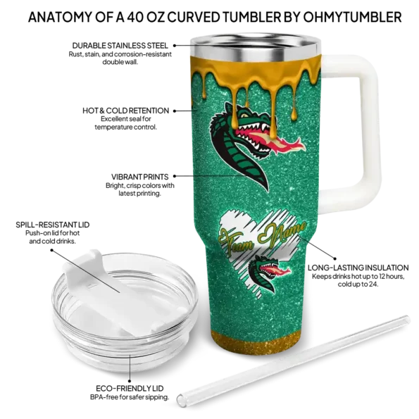 custom uab blazers heart helmet motif green curved tumbler new arrival.webp