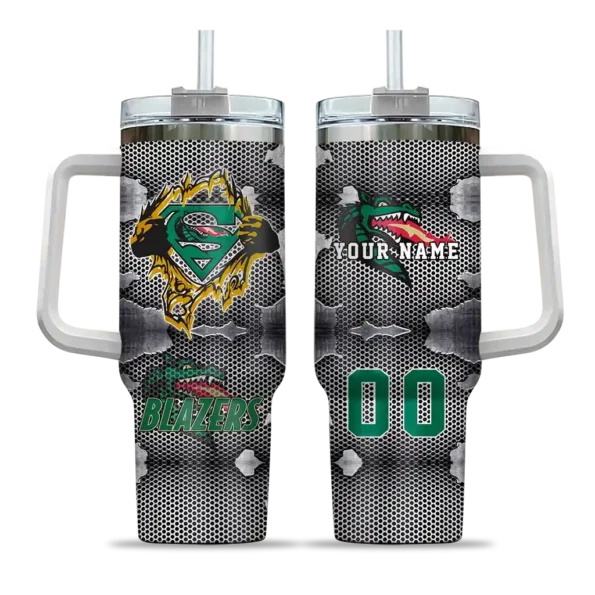 custom uab blazers superman shield green gray curved tumbler best selling.webp