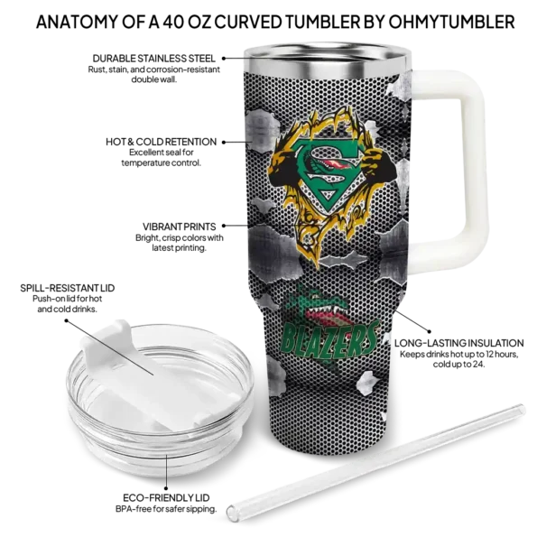 custom uab blazers superman shield green gray curved tumbler new arrival.webp