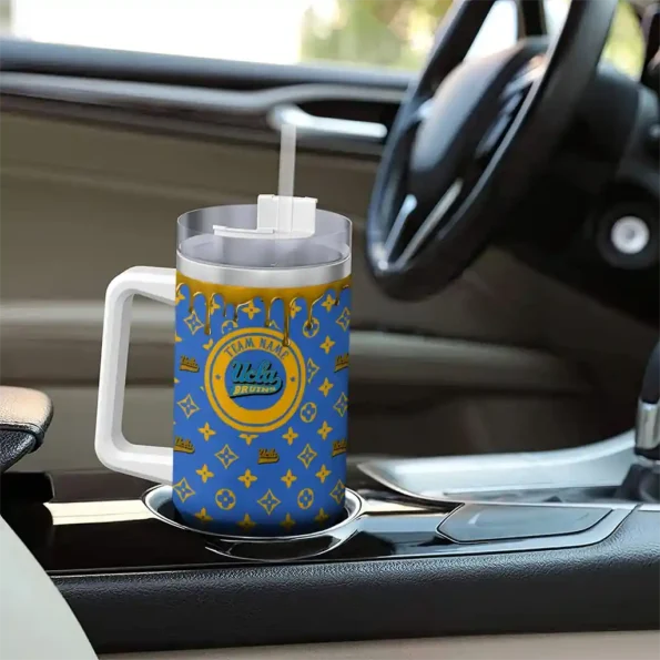 custom ucla bruins bullseye drips blue curved tumbler trendy.webp