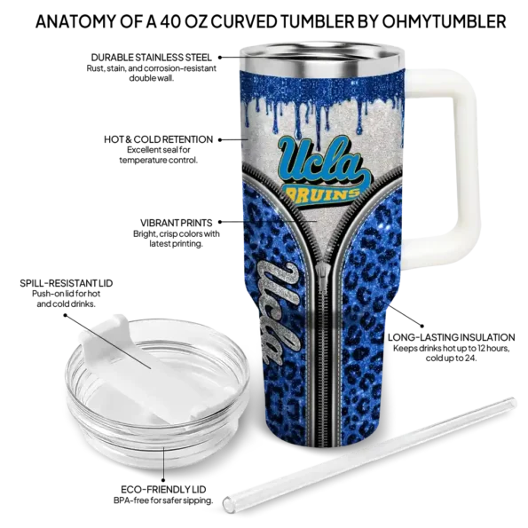 custom ucla bruins leopard zipper blue curved tumbler new arrival.webp