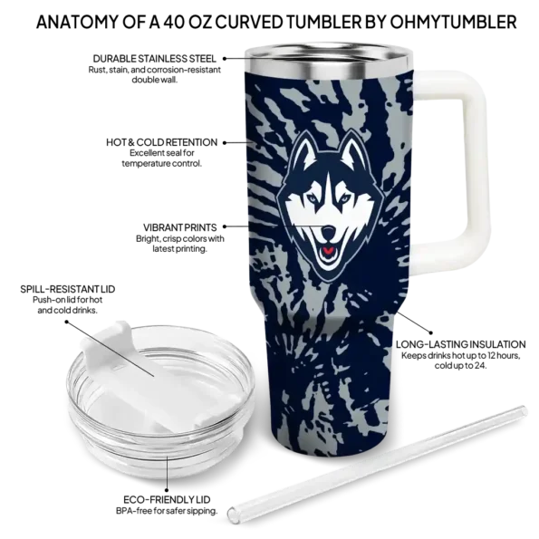 custom uconn huskies burst swirl blue curved tumbler new arrival.webp