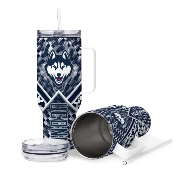 custom uconn huskies chevron angle blue curved tumbler high quality.webp