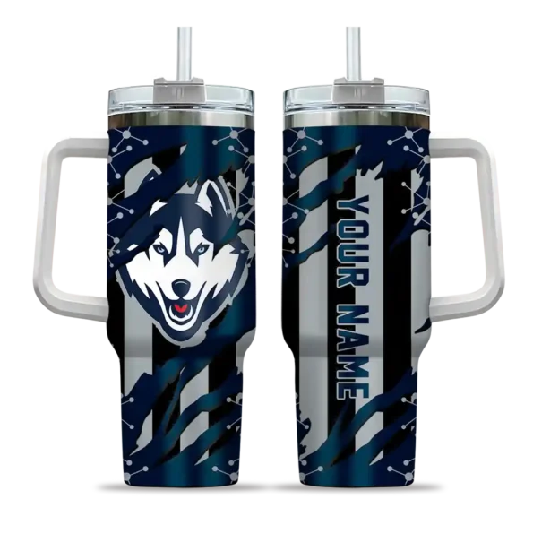 custom uconn huskies claw cut blue black curved tumbler best selling.webp