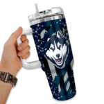 custom uconn huskies claw cut blue black curved tumbler best selling.webp