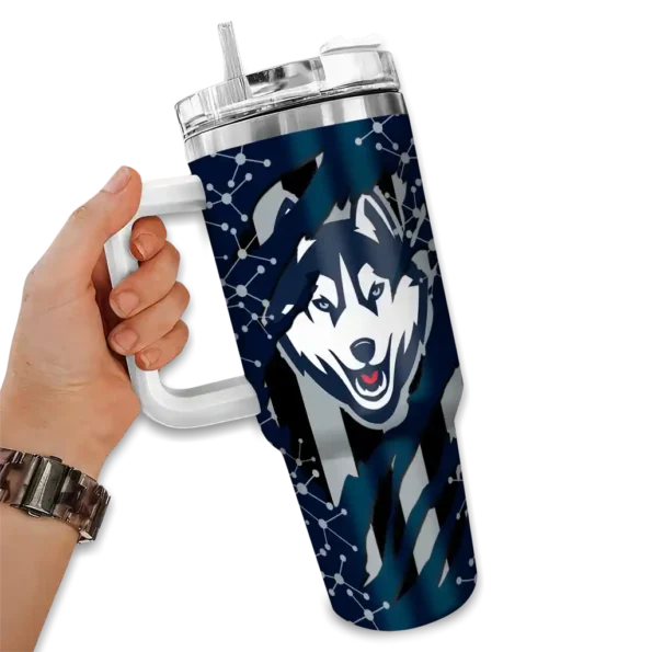 custom uconn huskies claw cut blue black curved tumbler fashion forward.webp