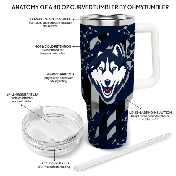 custom uconn huskies claw cut blue black curved tumbler new arrival.webp