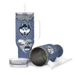 custom uconn huskies heart helmet motif blue curved tumbler best selling.webp