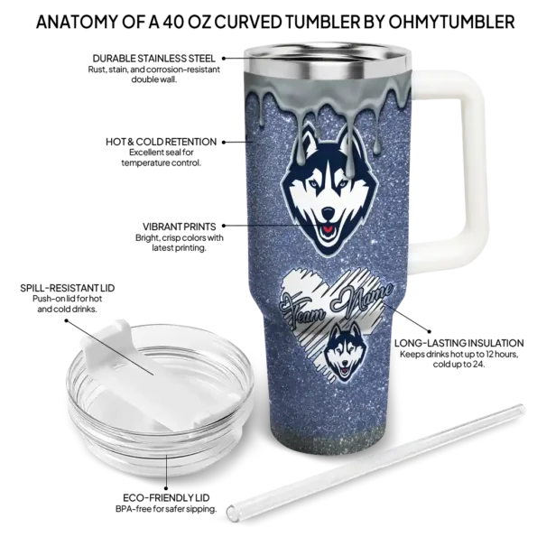 custom uconn huskies heart helmet motif blue curved tumbler new arrival.webp