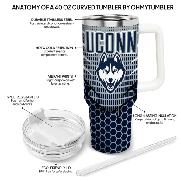 custom uconn huskies hex texture blue curved tumbler new arrival.webp
