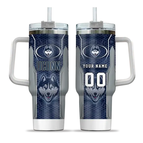 custom uconn huskies hexagon armor blue curved tumbler best selling.webp