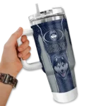 custom uconn huskies hexagon armor blue curved tumbler best selling.webp