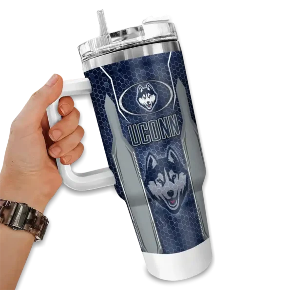 custom uconn huskies hexagon armor blue curved tumbler fashion forward.webp