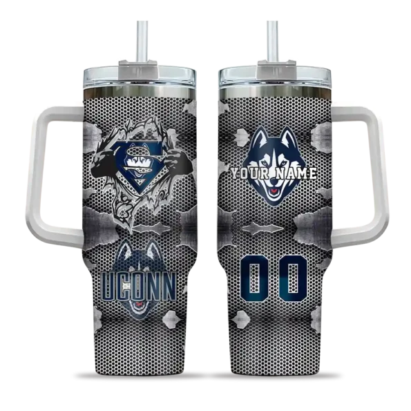 custom uconn huskies superman shield blue gray curved tumbler best selling.webp