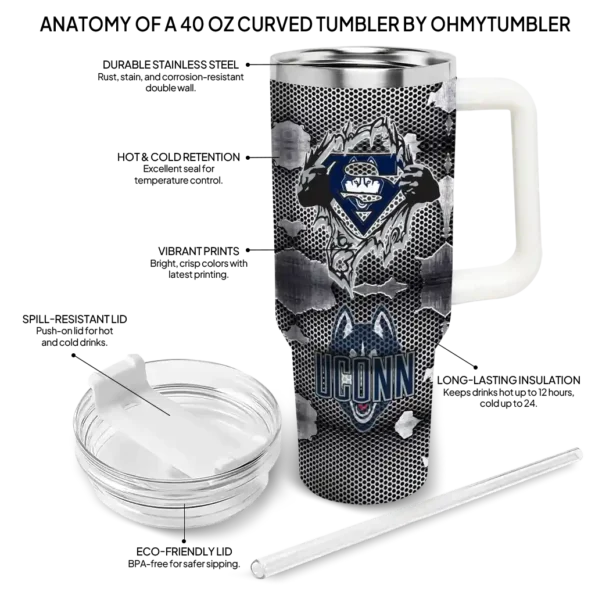 custom uconn huskies superman shield blue gray curved tumbler new arrival.webp