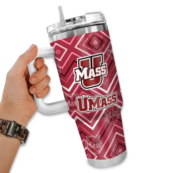 custom umass minutemen bold diamonds red curved tumbler fashion forward.webp
