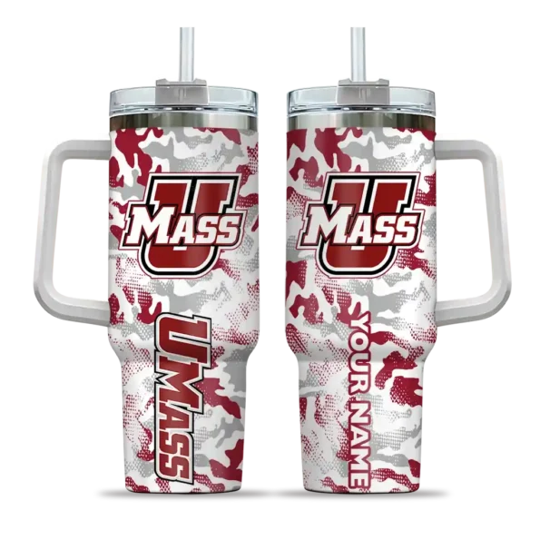custom umass minutemen camo mashup red white curved tumbler best selling.webp
