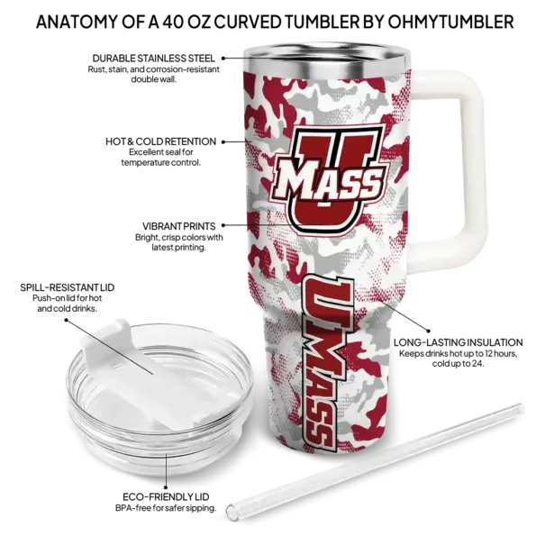 custom umass minutemen camo mashup red white curved tumbler new arrival.webp