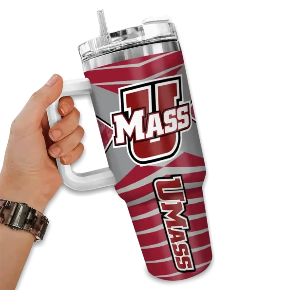 custom umass minutemen chevron layers red curved tumbler fashion forward.webp