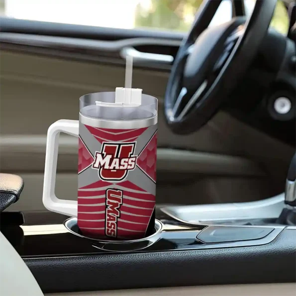custom umass minutemen chevron layers red curved tumbler trendy.webp