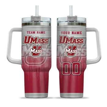 custom umass minutemen gradient dots red curved tumbler best selling.webp