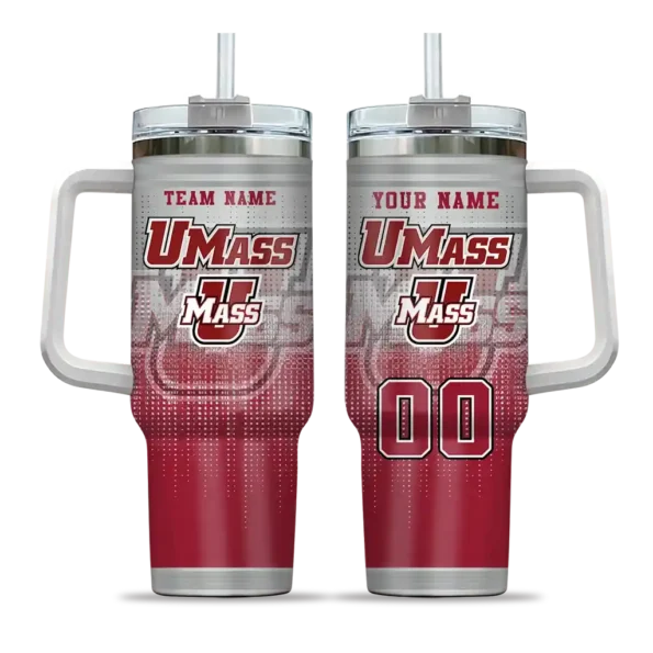 custom umass minutemen gradient dots red curved tumbler best selling.webp