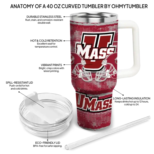 custom umass minutemen honey streaks red curved tumbler new arrival.webp