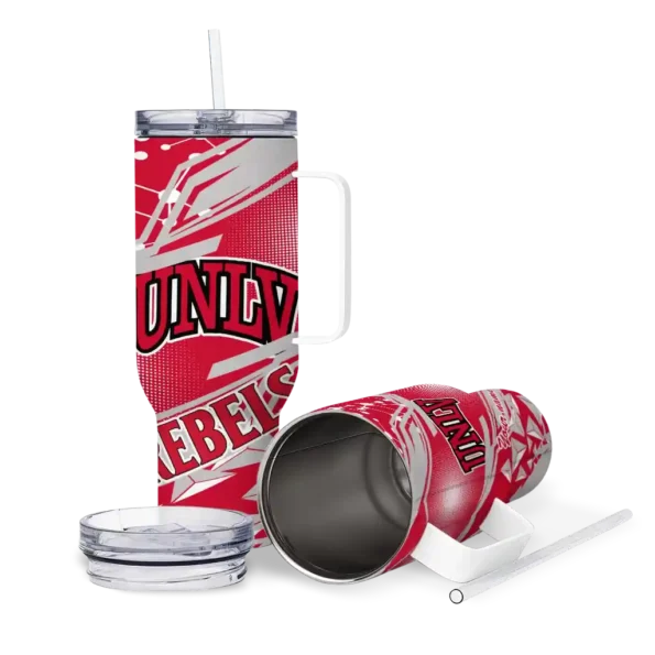 custom unlv rebels abstract paths red curved tumbler high quality.webp