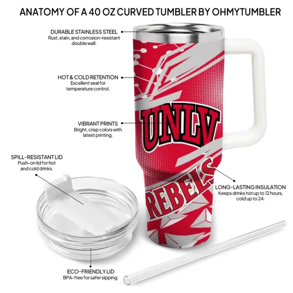 custom unlv rebels abstract paths red curved tumbler new arrival.webp