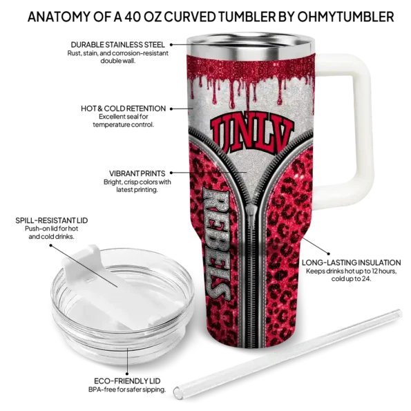 custom unlv rebels leopard zipper red curved tumbler new arrival.webp