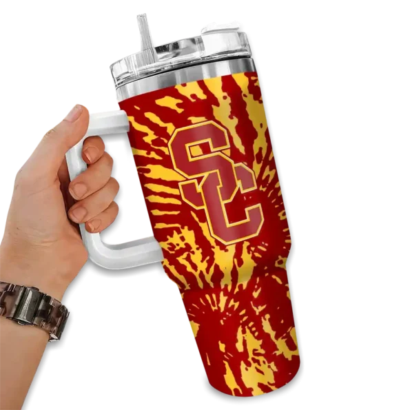 custom usc trojans burst swirl red curved tumbler fashion forward.webp