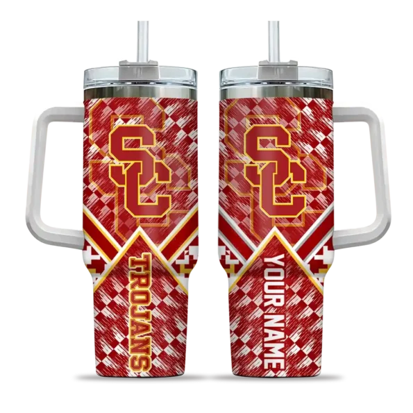 custom usc trojans chevron angle red curved tumbler best selling.webp