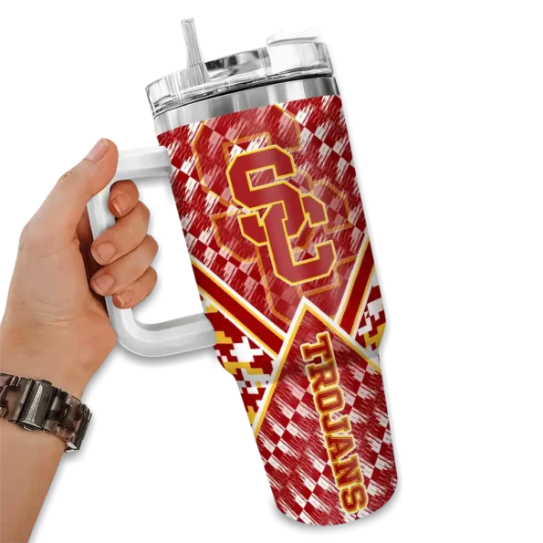 custom usc trojans chevron angle red curved tumbler fashion forward.webp