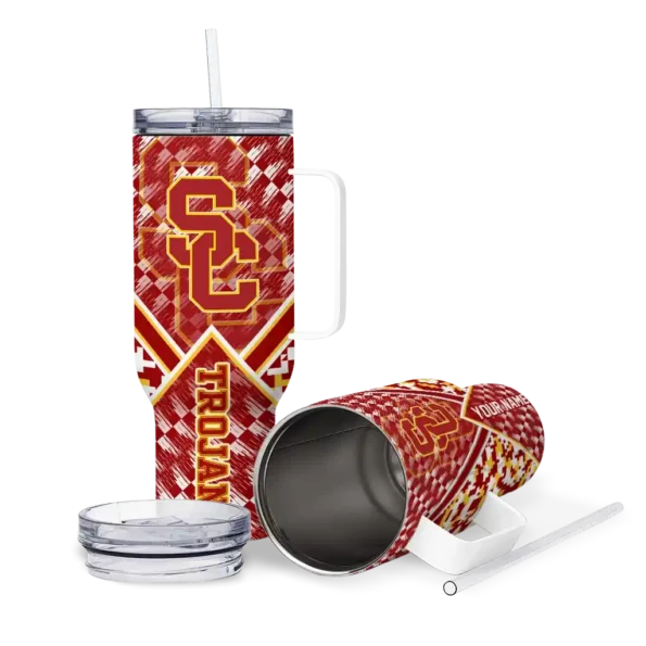 custom usc trojans chevron angle red curved tumbler high quality.webp