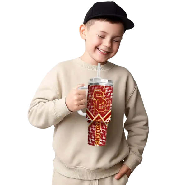 custom usc trojans chevron angle red curved tumbler latest model.webp