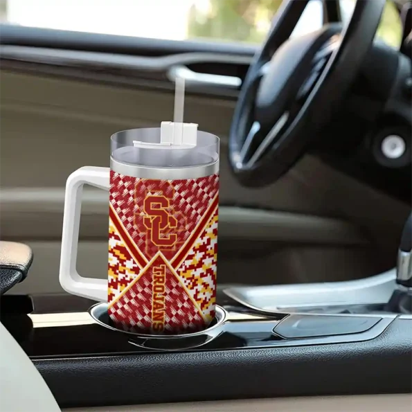 custom usc trojans chevron angle red curved tumbler trendy.webp