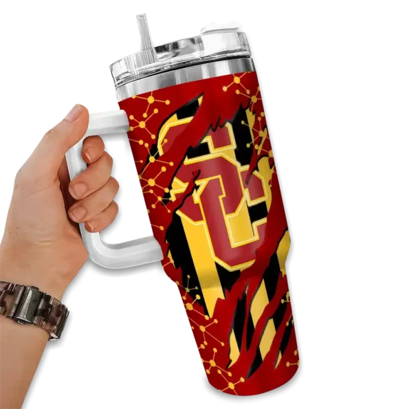 custom usc trojans claw cut red black curved tumbler fashion forward.webp