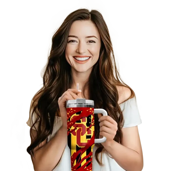custom usc trojans claw cut red black curved tumbler premium grade.webp