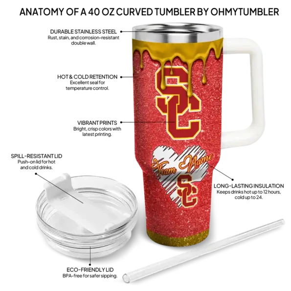 custom usc trojans heart helmet motif red curved tumbler new arrival.webp