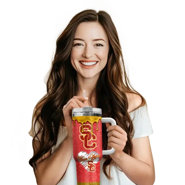 custom usc trojans heart helmet motif red curved tumbler premium grade.webp
