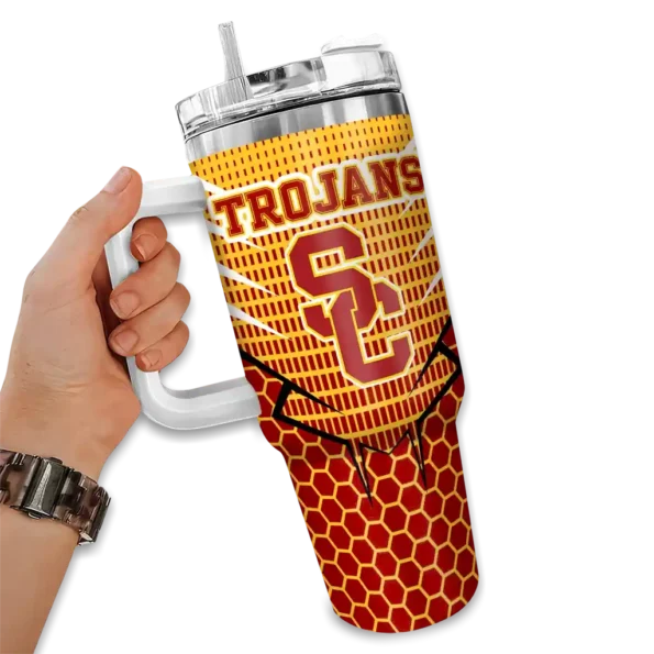 custom usc trojans hex texture red curved tumbler fashion forward.webp