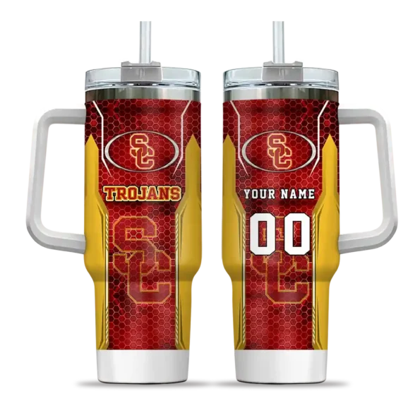 custom usc trojans hexagon armor red curved tumbler best selling.webp