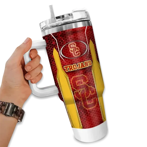 custom usc trojans hexagon armor red curved tumbler fashion forward.webp