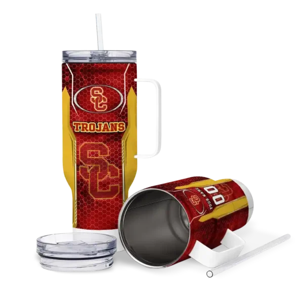 custom usc trojans hexagon armor red curved tumbler high quality.webp