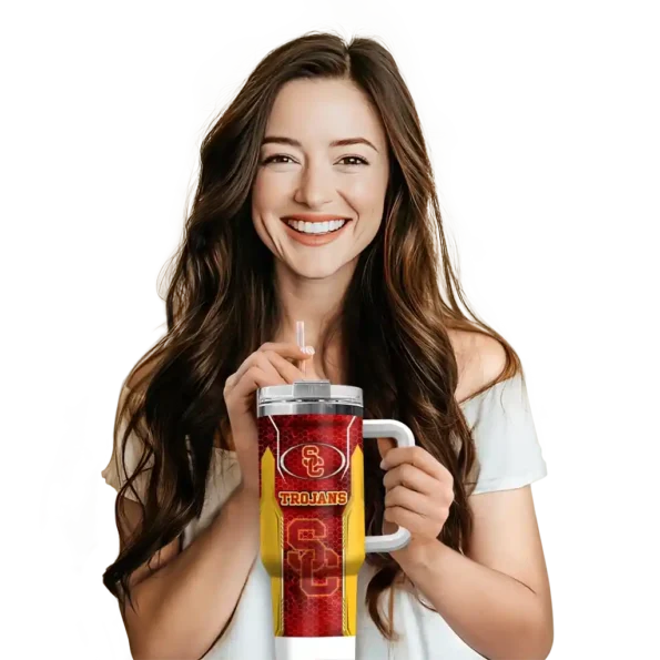 custom usc trojans hexagon armor red curved tumbler premium grade.webp