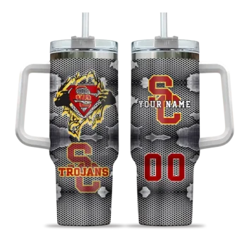 custom usc trojans superman shield red gray curved tumbler best selling.webp