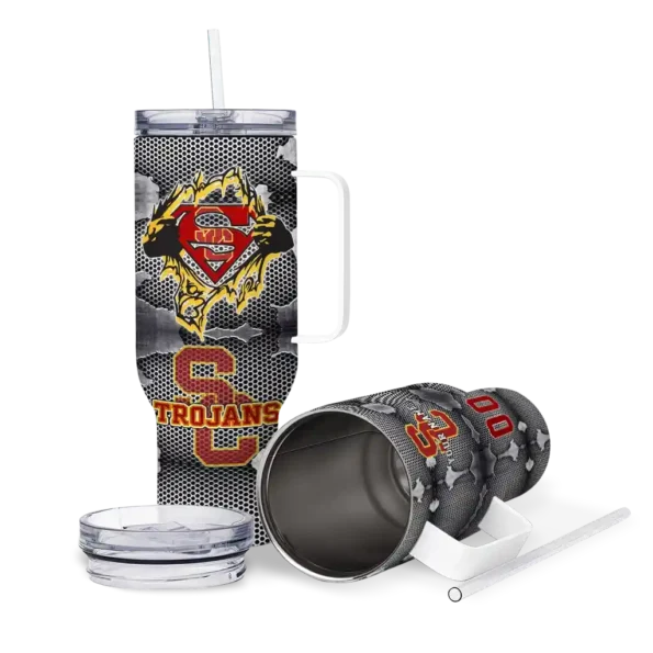 custom usc trojans superman shield red gray curved tumbler high quality.webp