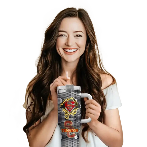 custom usc trojans superman shield red gray curved tumbler premium grade.webp